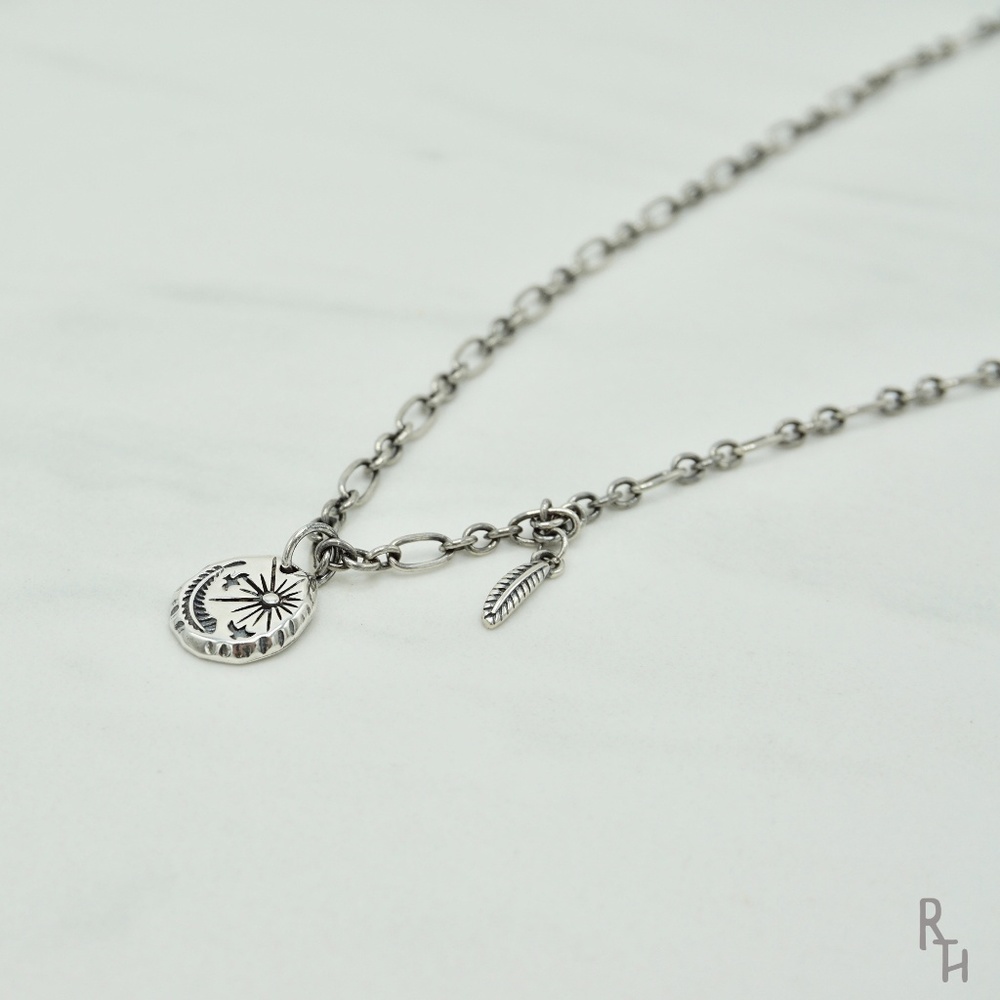 Boho Tribal Engraved Round Pendant Necklace | 925
